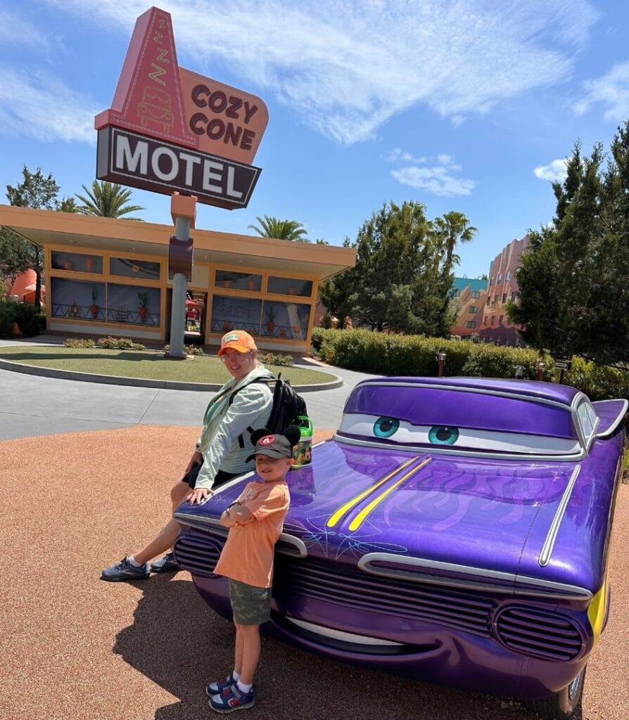 Mom and son pose at Radiator Springs Themed Area Disney's Art of Animation Resort - image by Dani Meyering