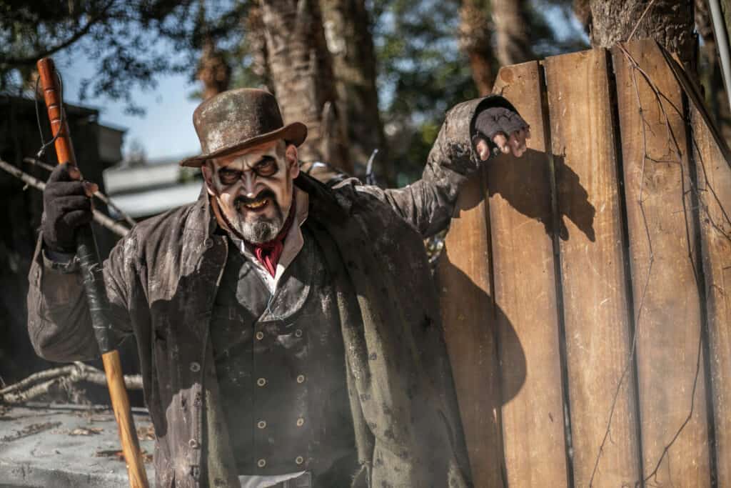 an old western ghostly character at Gators Ghosts and Goblins Halloween Event Gatorland Florida with Scare Zones - provided by Gatorland