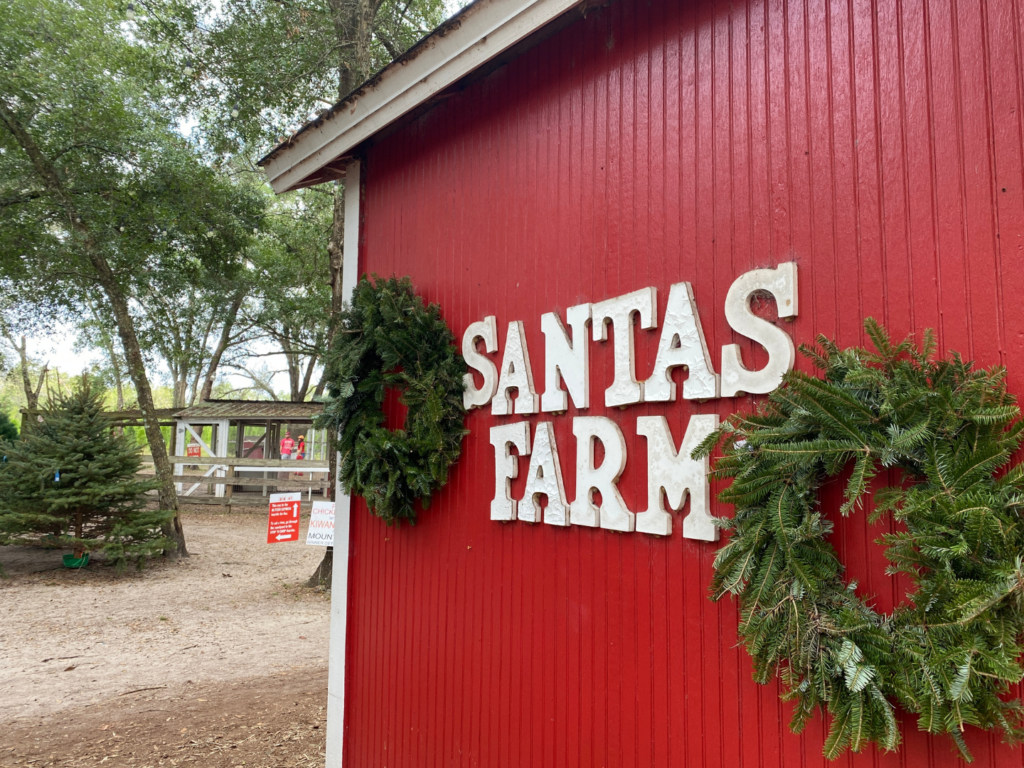 Christmas wreaths and decorations at Santa's Farm in Eustis