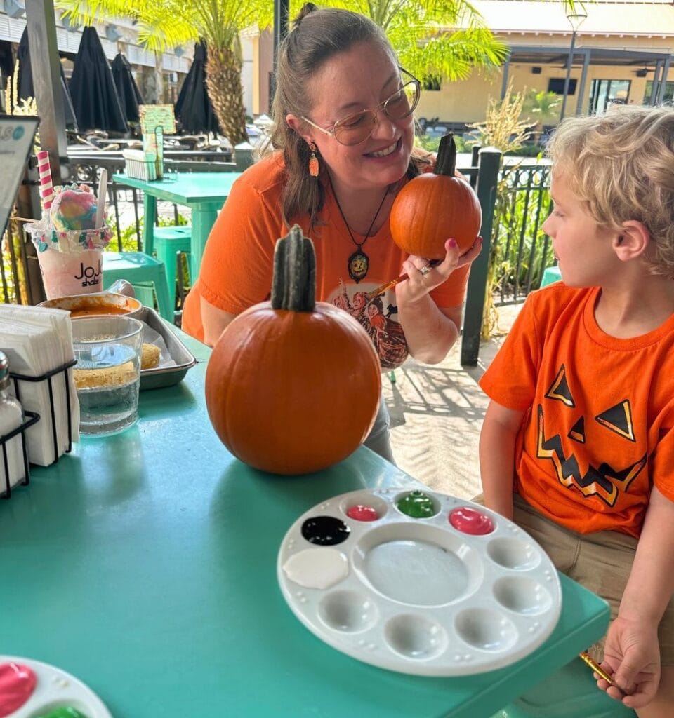 mother and son at JoJo's Shake BAR Pumpkin Painting - image by Dani Meyering