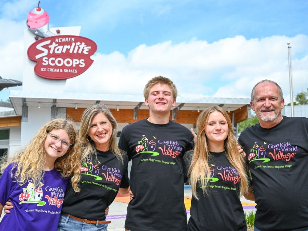Caroline with her family at GKTW Village in front of Scoops